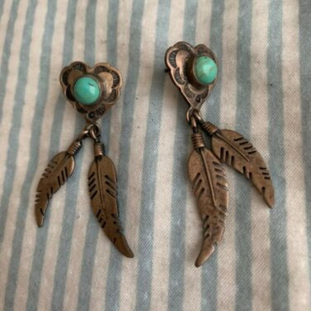 Real Turquoise and Real Silver Post Earrings